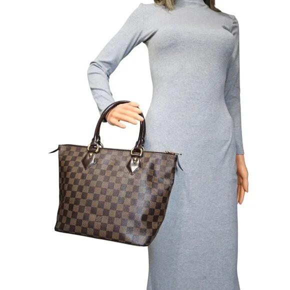 LOUIS VUITTON SALEYA PM Damier Ebene Satchel Bag Tote Leather Monogram Handbag - Picture 2 of 15